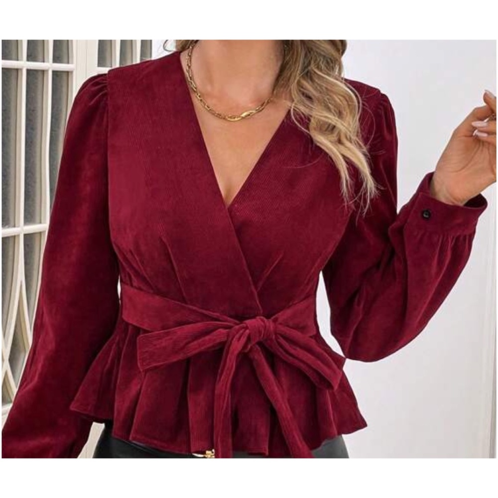Classic Puff Long Sleeve Peplum Blouse - Picture 4 of 5